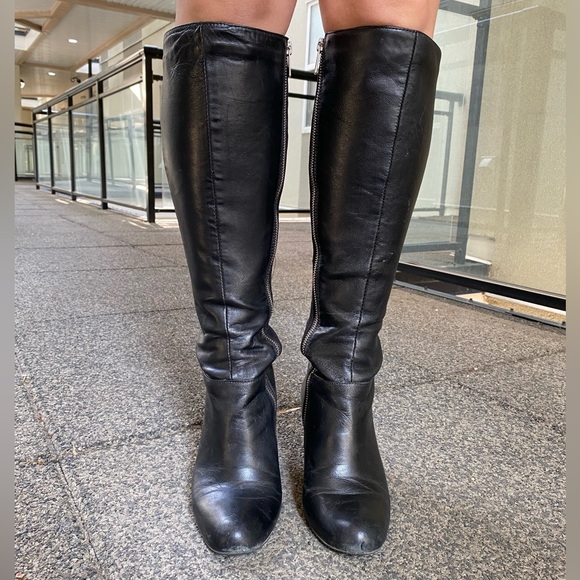 Michael Kors - black leather wedge boots - size 5.5 - used with box - Picture 2 of 11